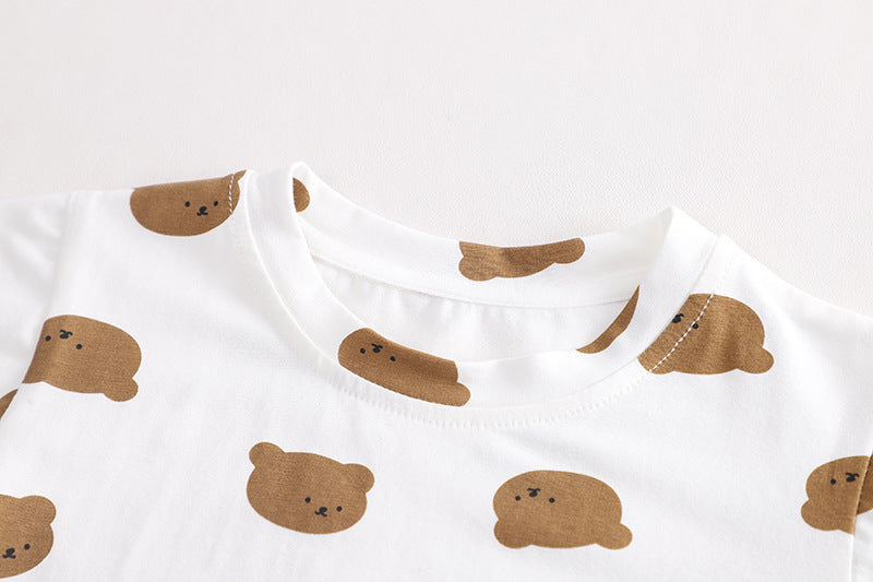 Bear Brother Short Sleeve Strap Kids Clothes Two-piece Suit
